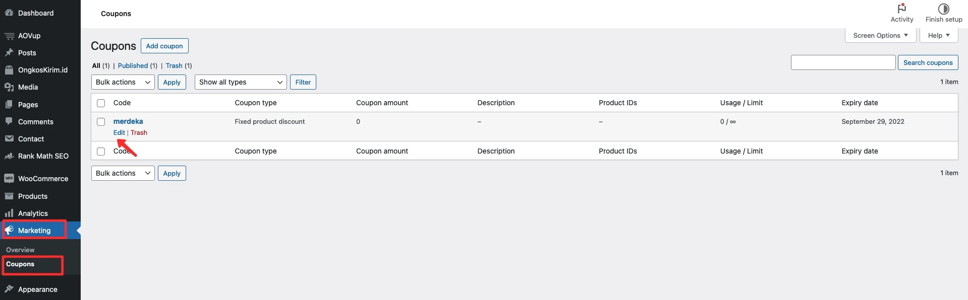 edit Kupon di WooCommece