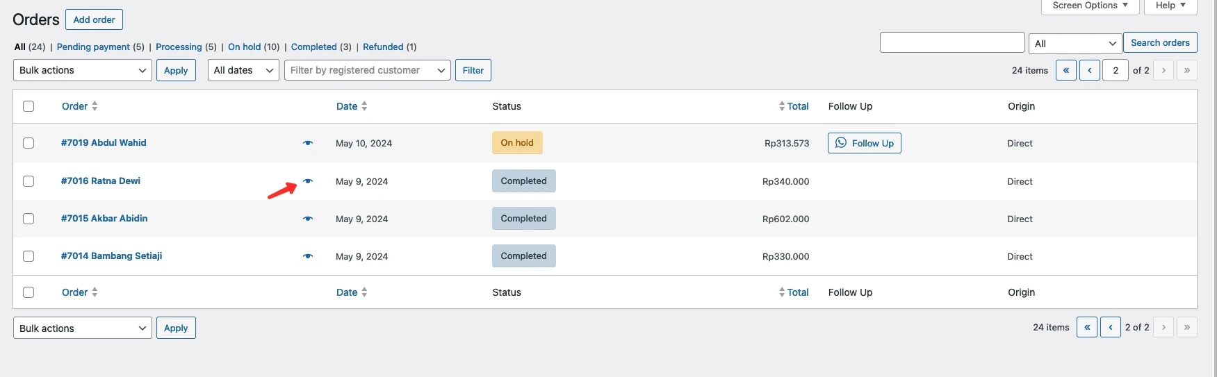 ringkasan pesanan di WooCommerce